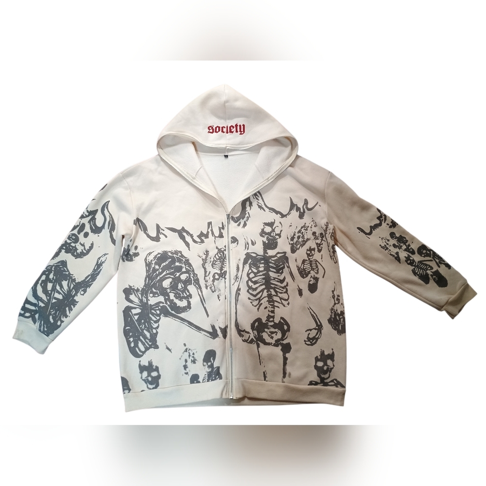 Society Graphic Skeleton Zip Hoodie Large